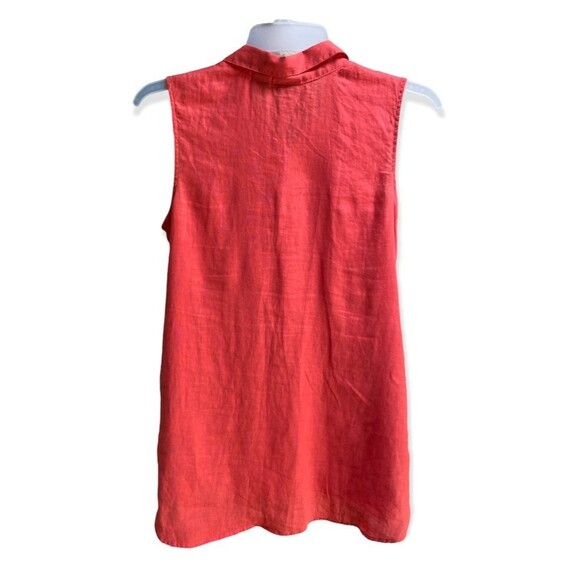 Jones & Co size M Coral red linen popover sleeveless shirt tunic cruise resort - Picture 5 of 8
